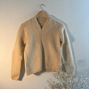 VINTAGE Handmade Cream-Coloured Wool Sweater - XS